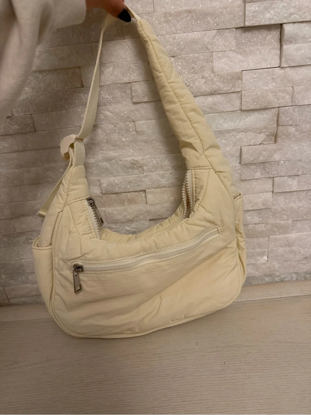 Quilted Cream Shoulder Bag - Women's Casual Tote